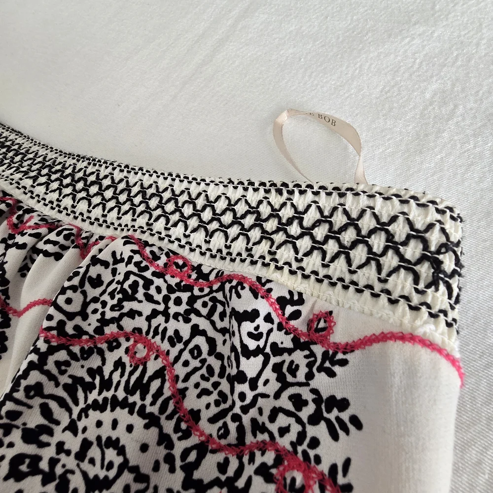 Hale Bob Strapless Maxi Dress Black White Paisley Pink Embroidered Drawstring S - Picture 6 of 14